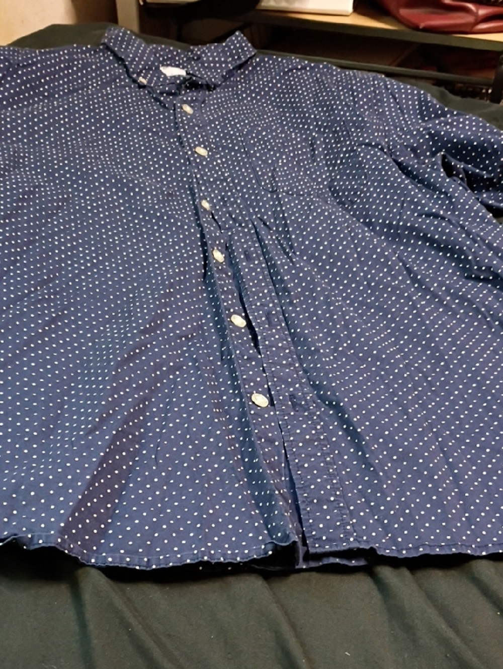 Old Navy Navy Blue Polka Dot Button-Up Shirt